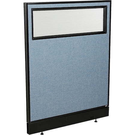 Interion By Global Industrial Interion Office Partition Panel with Partial Window & Pass-Thru Cable, 36-1/4inW x 46inH, Blue 694754WPBL